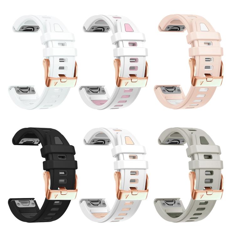 For Garmin Fenix 8 AMOLED 43mm Rose Gold Steel Buckle Quick Release Silicone Watch Band(White Pink) by bashfashion