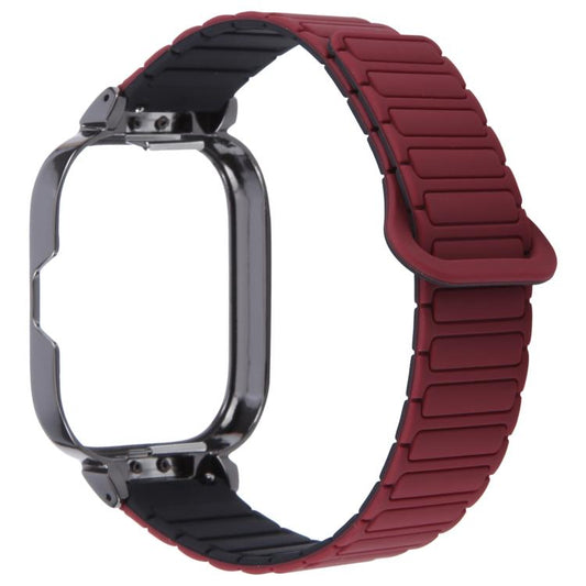 For Redmi Watch 5 / Watch 4 Metal Black Frame Integrated I-shaped Magnetic Silicone Watch Band(Wine Red Black) by bashfashion