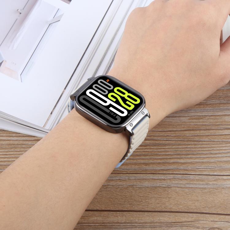 For Redmi Watch 5 / Watch 4 Metal Black Frame Integrated I-shaped Magnetic Silicone Watch Band(White Blue) by bashfashion