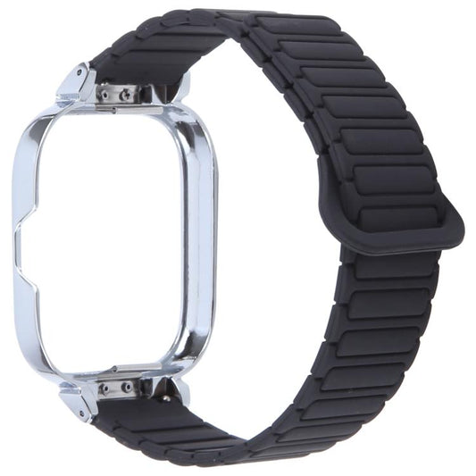 For Redmi Watch 5 / Watch 4 Metal Silver Frame Integrated I-shaped Magnetic Silicone Watch Band(Black) by bashfashion