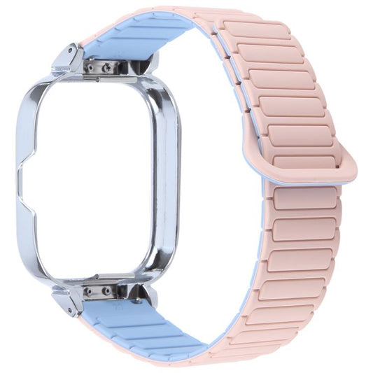 For Redmi Watch 5 / Watch 4 Metal Silver Frame Integrated I-shaped Magnetic Silicone Watch Band(Pink Blue) by bashfashion