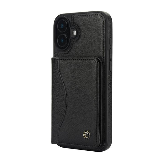 For iPhone 16 AwQuer Horizontal Flip Card Bag Holder Leather Phone Case(Black) by Awquer