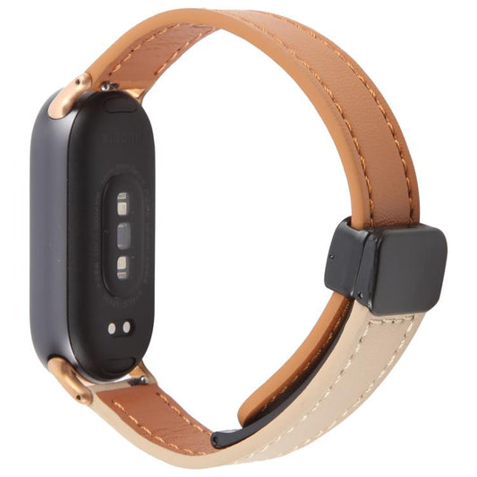 For Xiaomi Smart Band 9 / 8 Folding Magnetic Buckle Microfiber Leather Watch Band(Orange+Cream) by bashfashion