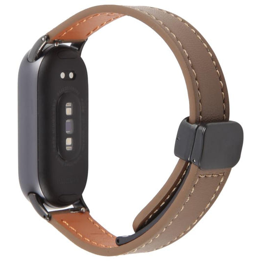 For Xiaomi Smart Band 9 / 8 Folding Magnetic Buckle Microfiber Leather Watch Band(Mocha Brown) by bashfashion