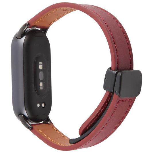 For Xiaomi Smart Band 9 / 8 Folding Magnetic Buckle Microfiber Leather Watch Band(Wine Red) by bashfashion