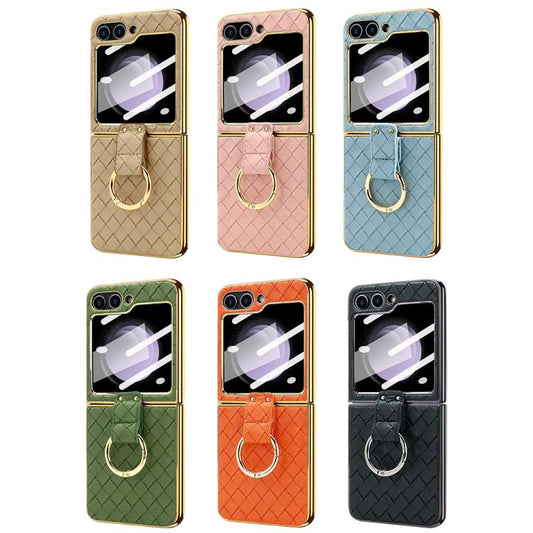 For Samsung Galaxy Z Flip6 / Flip7 FE VIETAO Woven Leather Metal Ring Phone Case(Gold) by VIETAO