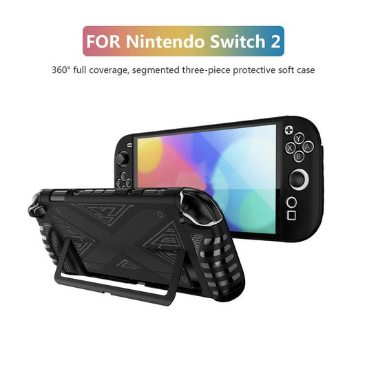 For Nintendo Switch 2 Detachable X-pattern Protective Case with Holder(Black) by bashfashion