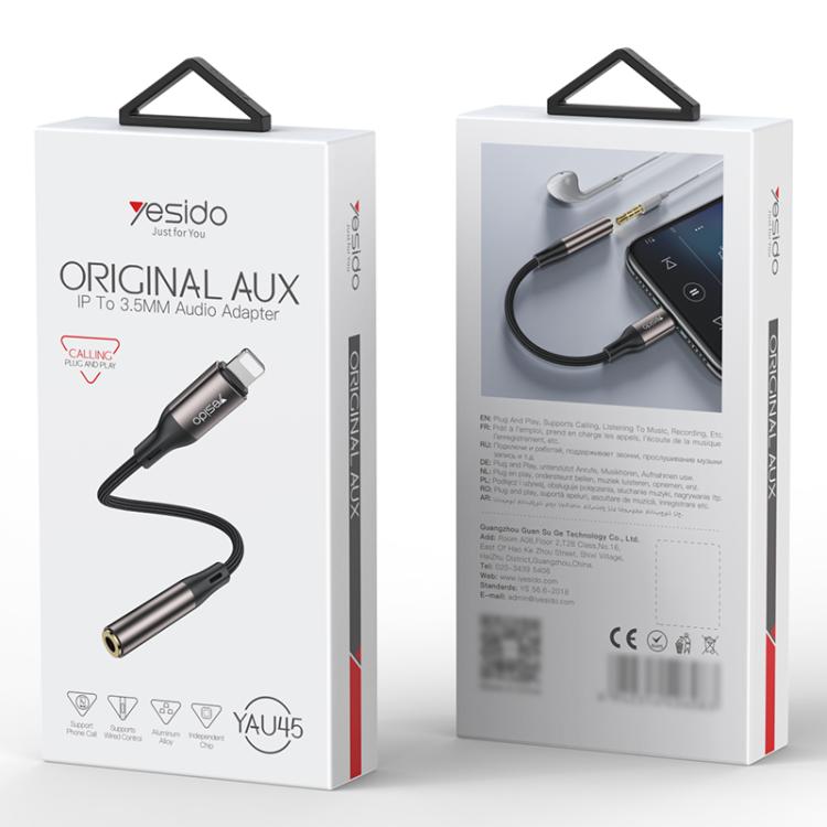 Yesido YAU45 8 Pin to 3.5mm Aluminum Alloy Audio Adapter(Gold) by Yesido