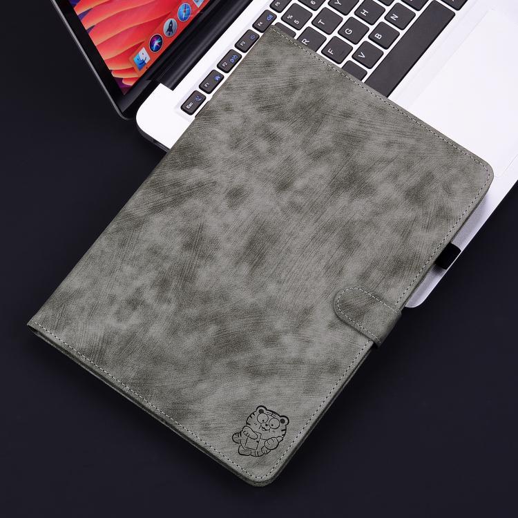 For Tecno Megapad 11 Tiger Pattern Flip Leather Tablet Case(Grey) by bashfashion