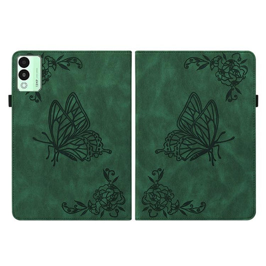 For Tecno Megapad 11 Butterfly Flower Embossed Leather Tablet Case(Green) by bashfashion
