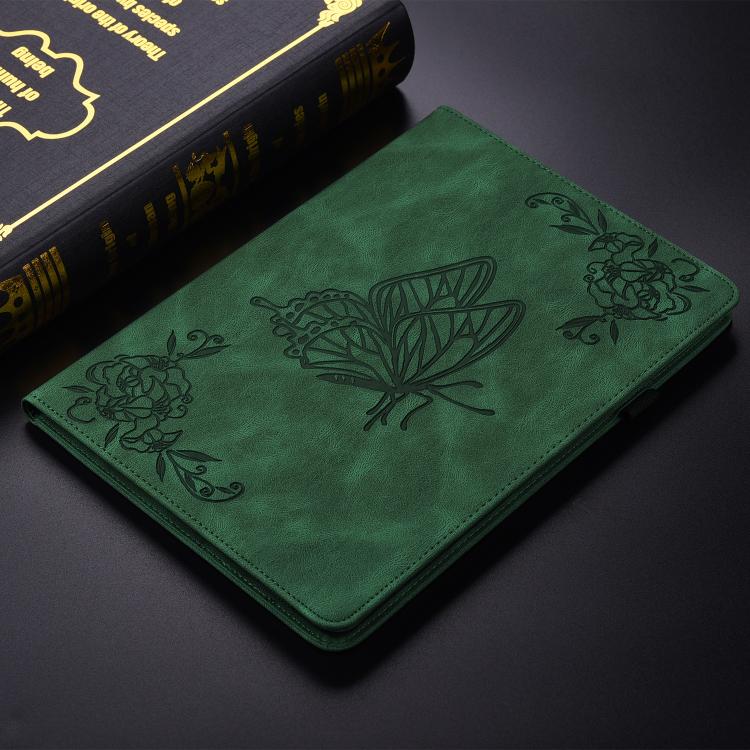 For Tecno Megapad 11 Butterfly Flower Embossed Leather Tablet Case(Green) by bashfashion