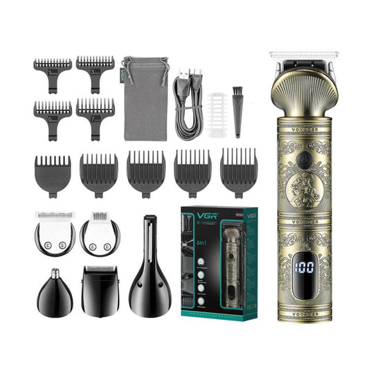 VGR V-106 6-in-1 Digital Display Electric Hair Clipper Kit(Gold) by VGR