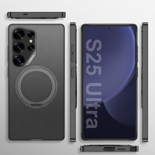 For Samsung Galaxy S25 Ultra 5G GKK Metal Paint Skin Feel Leather Phone Case With Magnetic Rotating Holder, Not Included Pen(Purple) by GKK