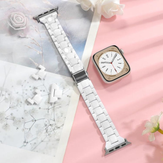 For Apple Watch 46mm / 49mm / 45mm / 44mm Small Waist Rhombus Three-bead Resin Watch Band(White) by bashfashion