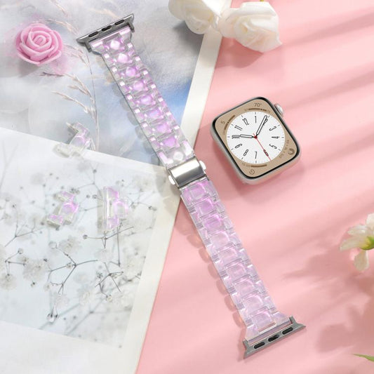 For Apple Watch 42mm / 41mm / 40mm / 38mm Small Waist Rhombus Three-bead Resin Watch Band(Gradient Pink) by bashfashion