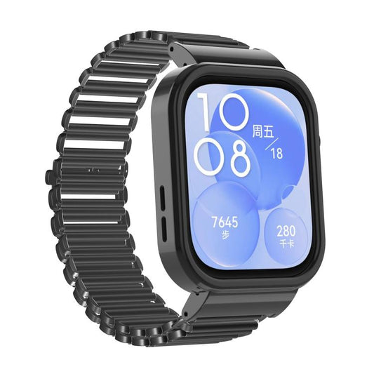 For Huawei Watch Fit3 Hollow Chain Metal Frame Watch Band(Black) by bashfashion