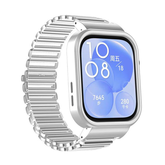 For Huawei Watch Fit3 Hollow Chain Metal Frame Watch Band(Silver+Silver White) by bashfashion