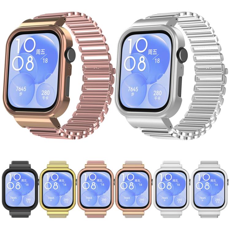 For Huawei Watch Fit3 Hollow Chain Metal Frame Watch Band(Silver+Silver White) by bashfashion