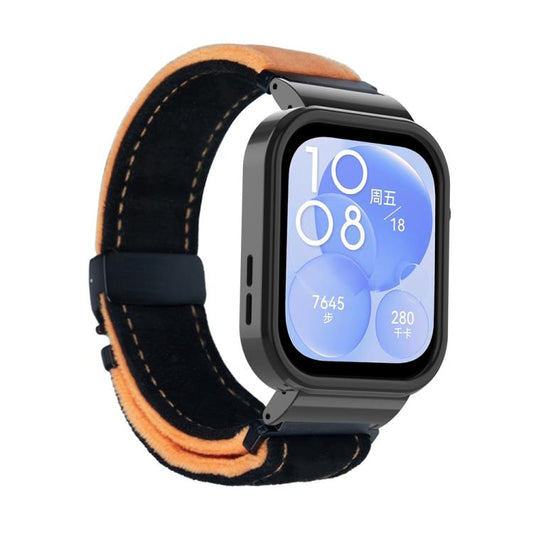 For Huawei Watch Fit3 Brushed Metal Black Frame Watch Band(Black Orange) by bashfashion