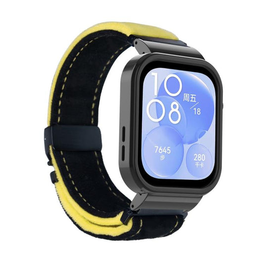 For Huawei Watch Fit3 Brushed Metal Black Frame Watch Band(Black Yellow) by bashfashion