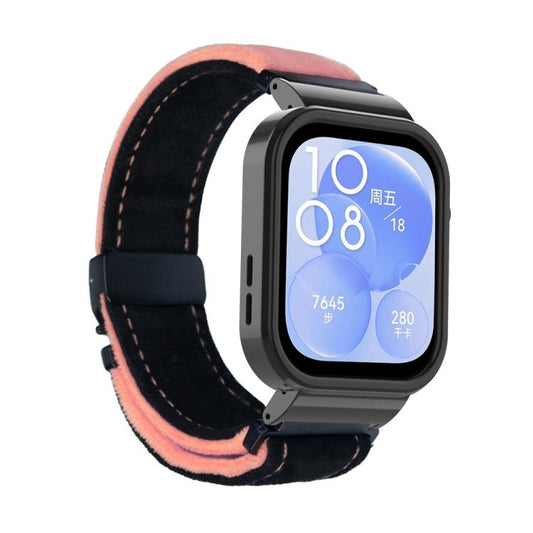 For Huawei Watch Fit3 Brushed Metal Black Frame Watch Band(Black Peach) by bashfashion