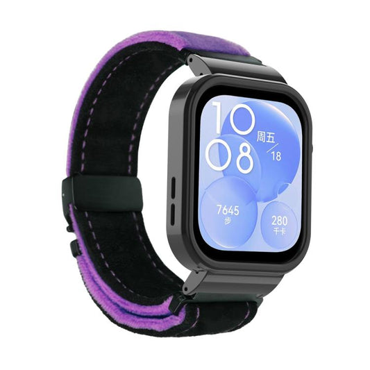 For Huawei Watch Fit3 Brushed Metal Black Frame Watch Band(Black Purple) by bashfashion