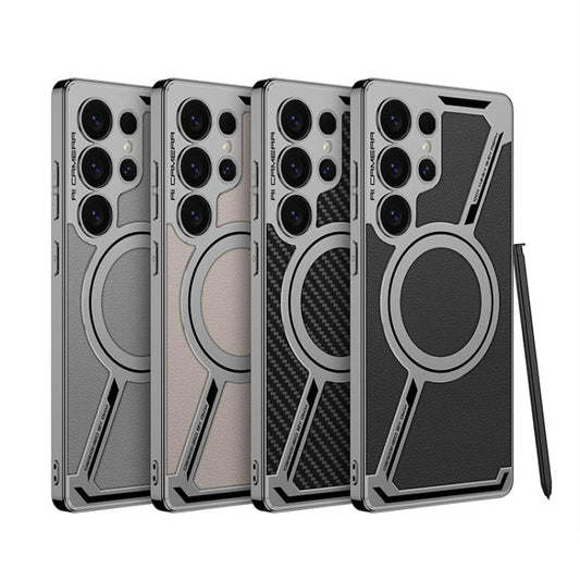 For Samsung Galaxy S25 Ultra 5G GKK Electroplating Leather Z-Shape MagSafe Phone Case, Not Included Pen(Titanium Gray) by GKK