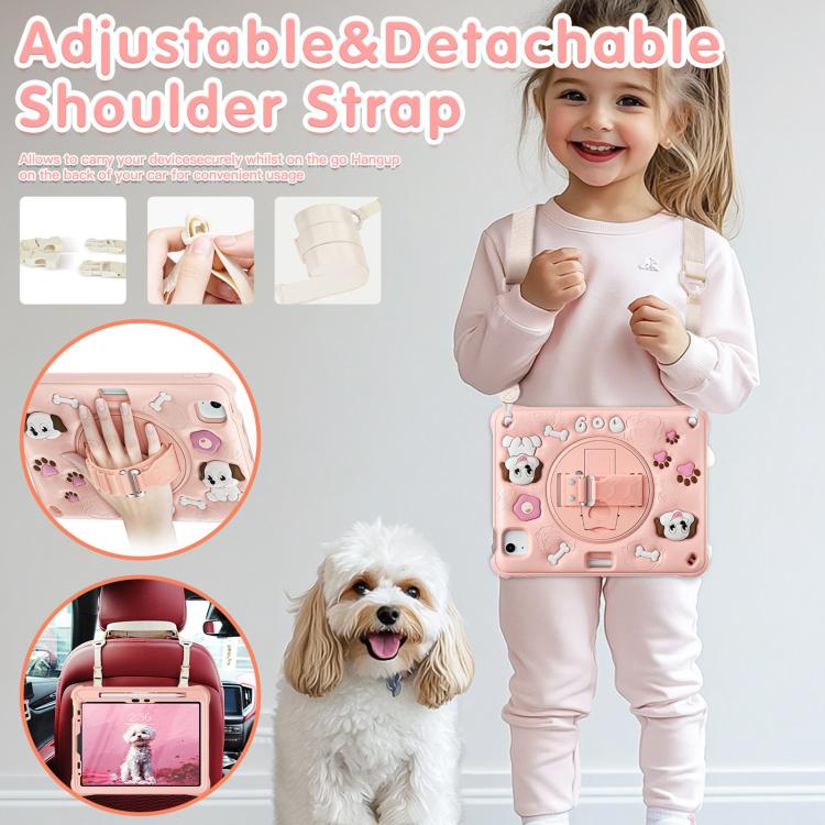 For iPad Air 11 2025 / 2024 / Pro 11 2022 Dog Rotation Kickstand Silicone Hybrid PC Tablet Case(Pink) by bashfashion