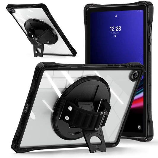 For Samsung Galaxy Tab A9+ Rotation Grip Holder TPU Hybrid Clear PC Tablet Case(Black) by bashfashion