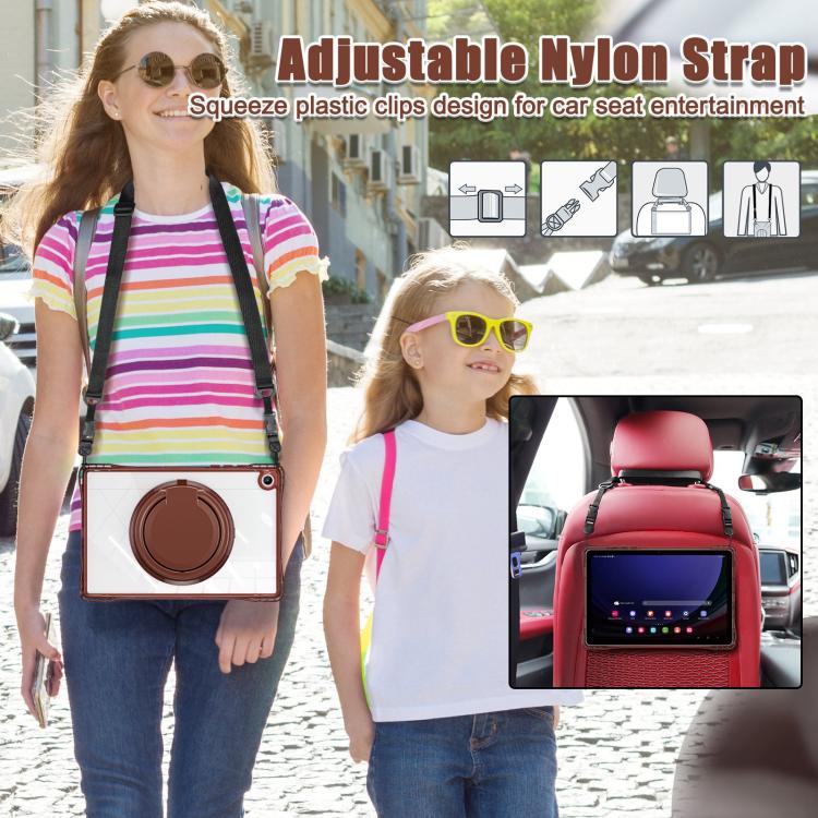 For Samsung Galaxy Tab A9+ Rotation Ring Handle TPU Hybrid Clear PC Tablet Case(Chocolate) by bashfashion