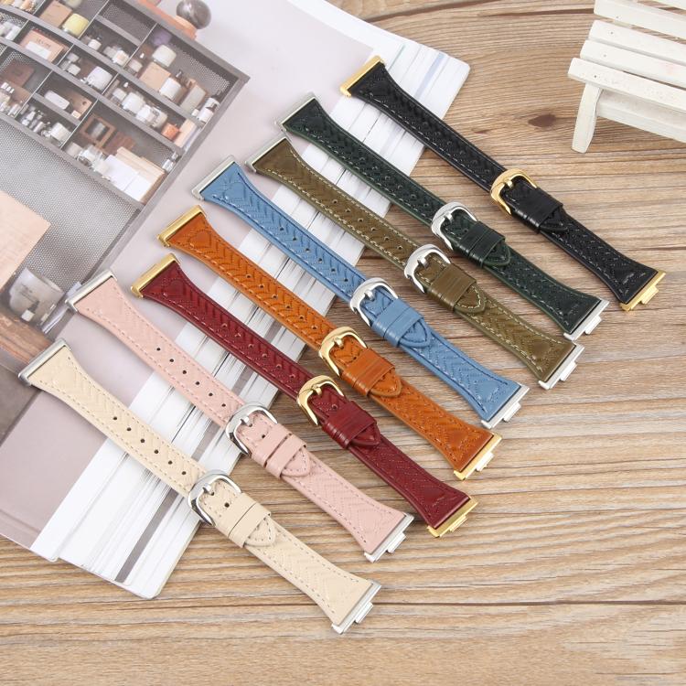 For Huawei Watch Fit Metal Connector Heart-Shaped Embossed Leather Watch Band(Apricot) by bashfashion