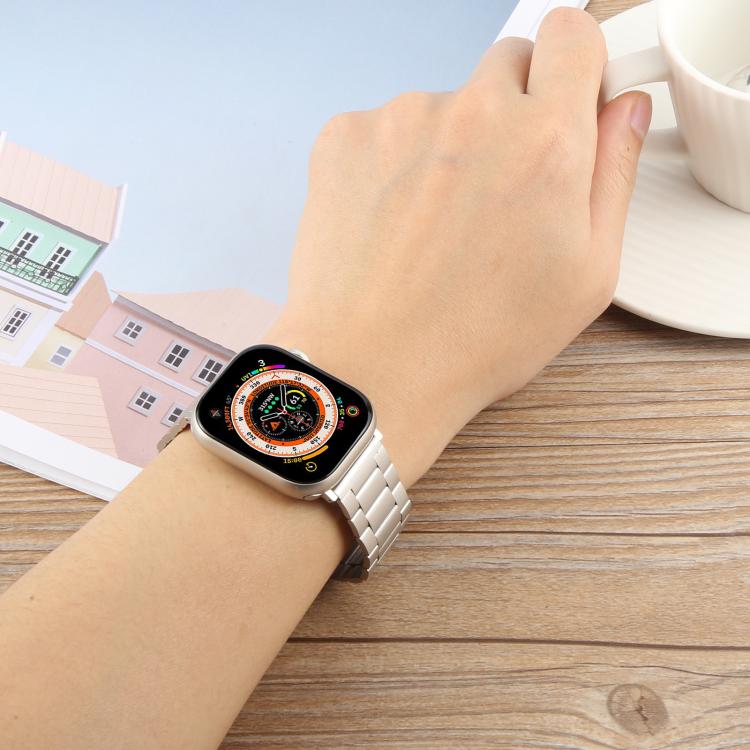 For Apple Watch 42mm / 41mm / 40mm / 38mm Three-beads Magnetic Steel Watch Band(Black Gold) by bashfashion