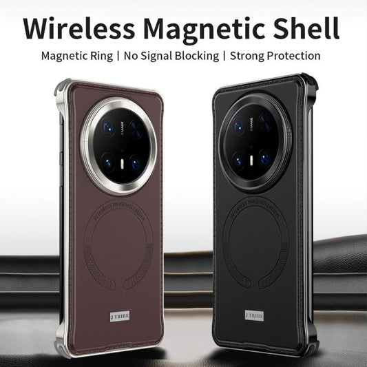 For Huawei Mate 60 Pro Metal Frameless MagSafe Leather Phone Case(Brown) by bashfashion