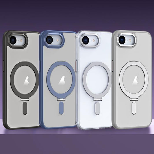 For iPhone 16e Airbag MagSafe Shockproof Frosted Phone Case with Fold Holder(Grey) by bashfashion