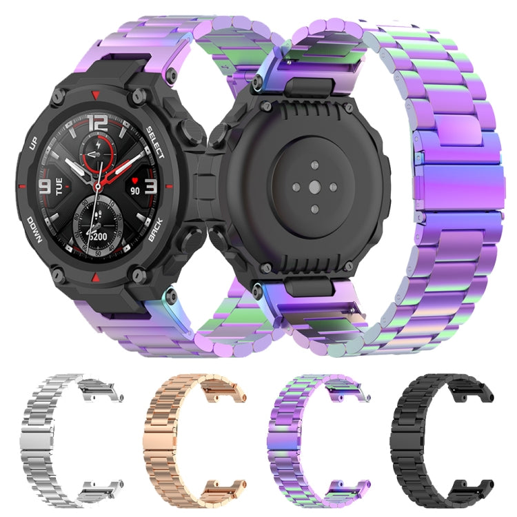 For Huami Amazfit T-Rex A1918 3-Beads Stainless Steel Watch Band with Screwdriver(Rose Gold) by bashfashion