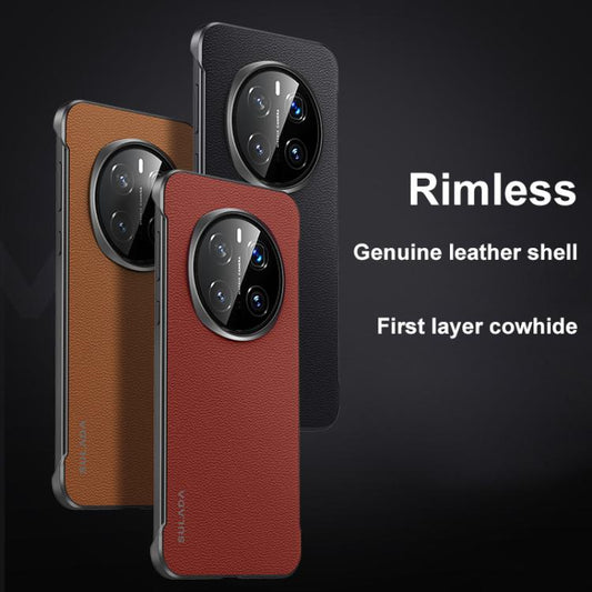 For Honor Magic7 SULADA Frameless Top Layer Cowhide Leather Hybrid PC Phone Case(Brown) by SULADA