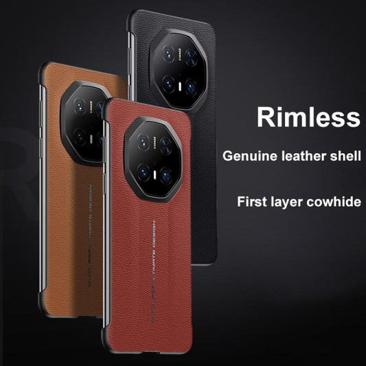 For Huawei Mate 60 RS Ultimate SULADA Frameless Top Layer Cowhide Leather Hybrid PC Phone Case(Brown) by SULADA