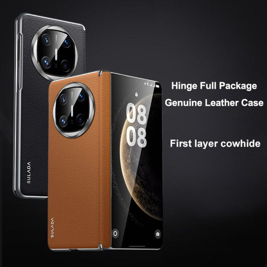 For Huawei Mate X6 SULADA Frameless Top Layer Cowhide Leather Hybrid PC Phone Case(Purple) by SULADA