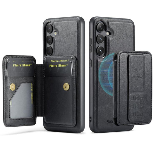 For Samsung Galaxy S25 5G Fierre Shann FS028 MagSafe RFID Card Holder Back Phone Case(Black) by FIERRE SHANN