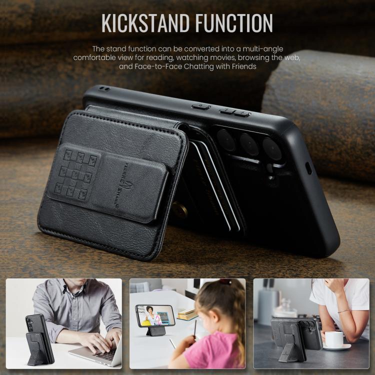 For Samsung Galaxy S25 5G Fierre Shann FS028 MagSafe RFID Card Holder Back Phone Case(Black) by FIERRE SHANN