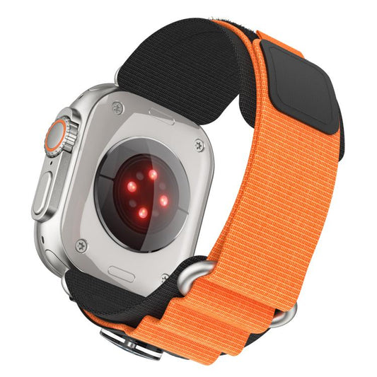 For Apple Watch 46mm / 49mm / 45mm / 44mm Kalebol Compass Nylon Loop Watch Strap(Black Orange) by Kalebol