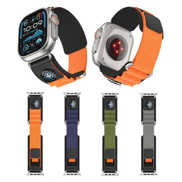 For Apple Watch 46mm / 49mm / 45mm / 44mm Kalebol Compass Nylon Loop Watch Strap(Black Blue) by Kalebol
