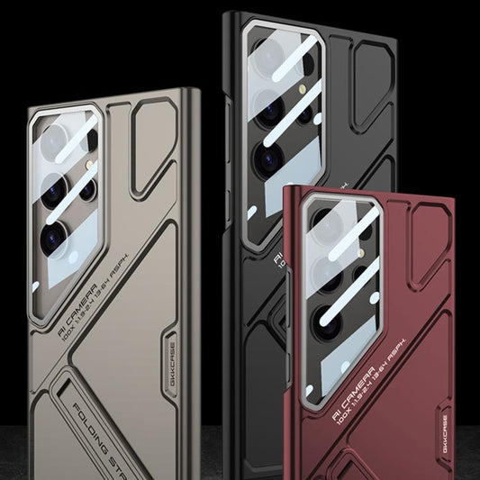 For Samsung Galaxy S23 Ultra 5G GKK Mech Style Ultra-thin Folding Holder Phone Case, Not Included Pen(Mountain Gray) by GKK