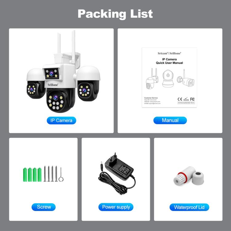 SriHome SH069 8MP 3X Digital Zoom HD Quad-lens Security Camera, Plug:UK Plug by SriHome