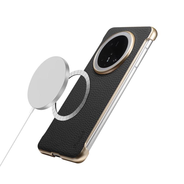 For Huawei Mate 60 Pro Denior A20 Genuine Leather Litchi Texture MagSafe Frameless Phone Case(Black) by Denior