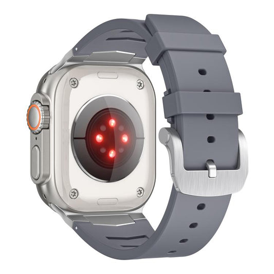 For Apple Watch Ultra / Ultra 2 49mm Stainless Steel Buckle Fluororubber Watch Band(Grey Silver) by bashfashion