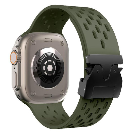 For Apple Watch 46mm / 49mm / 45mm / 44mm Kalebol Mesh Umbrella Buckle Silicone Watch Strap(Army Green) by Kalebol