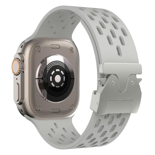 For Apple Watch 46mm / 49mm / 45mm / 44mm Kalebol Mesh Silver Umbrella Buckle Silicone Strap(Grey) by Kalebol