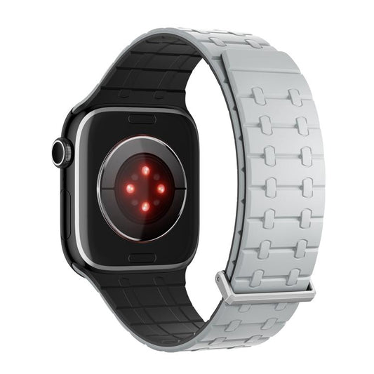 For Apple Watch 46mm / 49mm / 45mm / 44mm Kalebol Magnetic Silicone Watch Strap(Light Grey Black) by Kalebol
