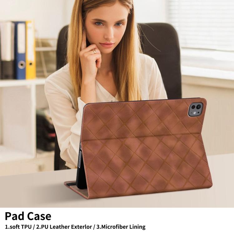 For iPad Air 11 2025 / 2024 Rhombus Embossed Leather Smart Tablet Case(Brown) by bashfashion